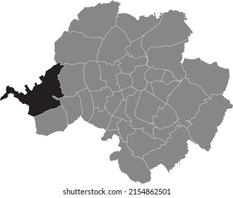 Mapa de ubicación resaltado en blanco y negro del DISTRITO GRÜNA dentro del mapa administrativo gris de Chemnitz, Alemania