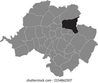 Black flat blank highlighted location map of the HILBERSDORF DISTRICT inside gray administrative map of Chemnitz, Germany