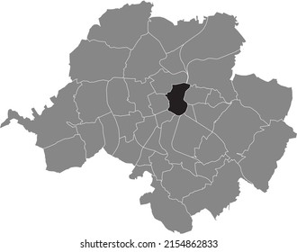 Black flat blank highlighted location map of the ZENTRUM DISTRICT inside gray administrative map of Chemnitz, Germany
