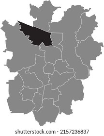 Black flat blank highlighted location map of the 
VELTENHOF-RÜHME DISTRICT inside gray administrative map of Braunschweig, Germany