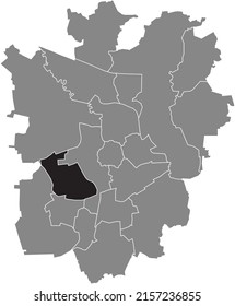 Black flat blank highlighted location map of the 
WESTSTADT DISTRICT inside gray administrative map of Braunschweig, Germany