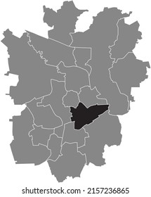 Mapa de ubicación resaltada en blanco plano negro del 
DISTRITO VIEWEGSGARTEN-BEBELHOF dentro del mapa administrativo gris de Braunschweig, Alemania