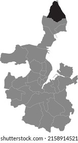 Black flat blank highlighted location map of the SCHILKSEE DISTRICT inside gray administrative map of Kiel, Germany