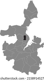 Black flat blank highlighted location map of the BLÜCHERPLATZ DISTRICT inside gray administrative map of Kiel, Germany