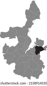 Black flat blank highlighted location map of the WELLINGDORF DISTRICT inside gray administrative map of Kiel, Germany svg