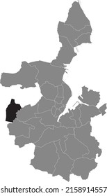 Black flat blank highlighted location map of the METTENHOF DISTRICT inside gray administrative map of Kiel, Germany svg