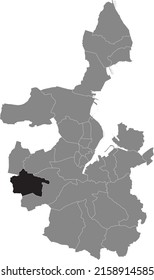 Black flat blank highlighted location map of the RUSSEE DISTRICT inside gray administrative map of Kiel, Germany svg
