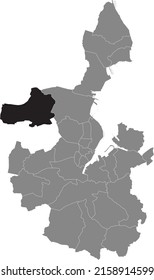 Black flat blank highlighted location map of the SUCHSDORF DISTRICT inside gray administrative map of Kiel, Germany svg