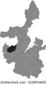 Mapa de ubicación resaltado en blanco y negro del DISTRITO HASSELDIEKSDAMM dentro del mapa administrativo gris de Kiel, Alemania