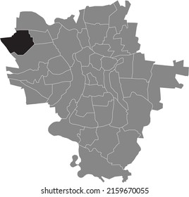 Black flat blank highlighted location map of the DÖLAU DISTRICT inside gray administrative map of Halle (Saale), Germany