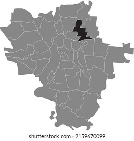 Black flat blank highlighted location map of the FROHE ZUKUNFT DISTRICT inside gray administrative map of Halle (Saale), Germany