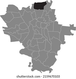 Black flat blank highlighted location map of the SEEBEN DISTRICT inside gray administrative map of Halle (Saale), Germany