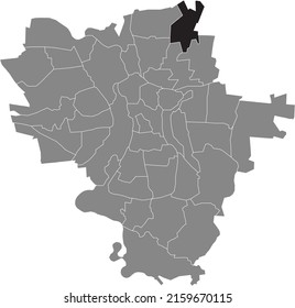 Black flat blank highlighted location map of the TORNAU DISTRICT inside gray administrative map of Halle (Saale), Germany