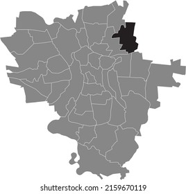 Black flat blank highlighted location map of the MÖTZLICH DISTRICT inside gray administrative map of Halle (Saale), Germany