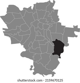 Black flat blank highlighted location map of the KANENA BRUCKDORF DISTRICT inside gray administrative map of Halle (Saale), Germany