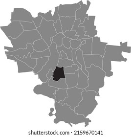 Black flat blank highlighted location map of the GESUNDBRUNNEN DISTRICT inside gray administrative map of Halle (Saale), Germany