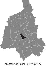 Black flat blank highlighted location map of the 
BUCKAU DISTRICT inside gray administrative map of Magdeburg, Germany
