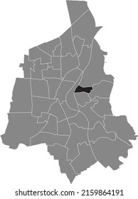 Black flat blank highlighted location map of the 
BRÜCKFELD DISTRICT inside gray administrative map of Magdeburg, Germany