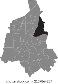 Black flat blank highlighted location map of the 
HERRENKRUG DISTRICT inside gray administrative map of Magdeburg, Germany