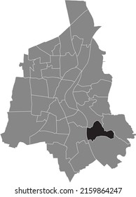 Black flat blank highlighted location map of the 
KREUZHORST DISTRICT inside gray administrative map of Magdeburg, Germany