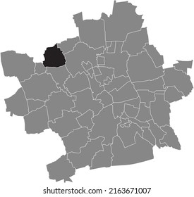 Black flat blank highlighted location map of the 
TIEFTHAL DISTRICT inside gray administrative map of Erfurt, Germany