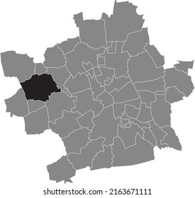 Black flat blank highlighted location map of the 
ALACH DISTRICT inside gray administrative map of Erfurt, Germany