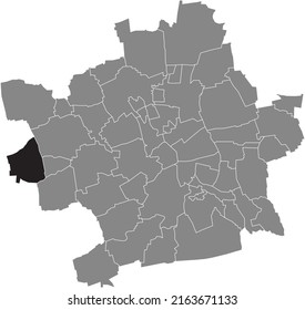 Black flat blank highlighted location map of the 
ERMSTEDT DISTRICT inside gray administrative map of Erfurt, Germany