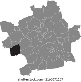 Black flat blank highlighted location map of the 
FRIENSTEDT DISTRICT inside gray administrative map of Erfurt, Germany