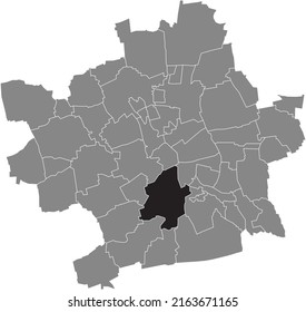 Black flat blank highlighted location map of the 
LÖBERVORSTADT DISTRICT inside gray administrative map of Erfurt, Germany
