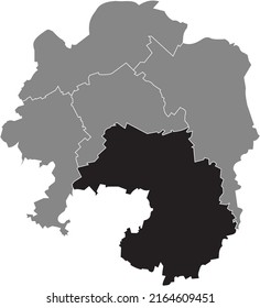 Black flat blank highlighted location map of the 
EILPE DAHL DISTRICT inside gray administrative map of Hagen, Germany