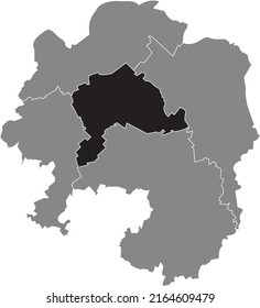 Black flat blank highlighted location map of the 
MITTE DISTRICT inside gray administrative map of Hagen, Germany