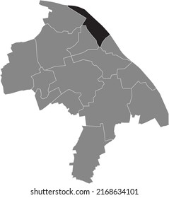 Black flat blank highlighted location map of the 
NEUSTADT DISTRICT inside gray administrative map of Mainz, Germany