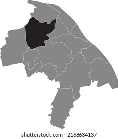 Black flat blank highlighted location map of the 
GONSENHEIM DISTRICT inside gray administrative map of Mainz, Germany