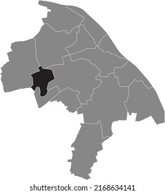 Black flat blank highlighted location map of the 
DRAIS DISTRICT inside gray administrative map of Mainz, Germany