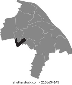 Black flat blank highlighted location map of the 
LERCHENBERG DISTRICT inside gray administrative map of Mainz, Germany