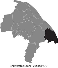 Black flat blank highlighted location map of the 
LAUBENHEIM DISTRICT inside gray administrative map of Mainz, Germany