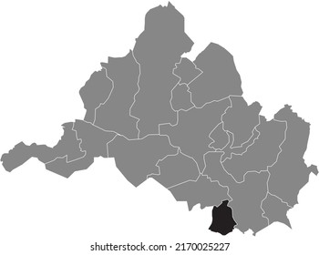 Black flat blank highlighted location map of the 
BÜBINGEN DISTRICT inside gray administrative map of Saarbrucken, Germany