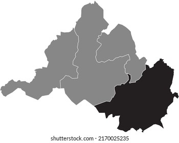 Black flat blank highlighted location map of the 
HALBERG BOROUGH inside gray administrative map of Saarbrucken, Germany