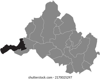 Black flat blank highlighted location map of the 
KLARENTHAL DISTRICT inside gray administrative map of Saarbrucken, Germany