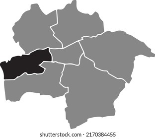 Black flat blank highlighted location map of the 
HERRINGEN DISTRICT inside gray administrative map of Hamm, Germany