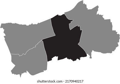 Mapa de ubicación resaltada en blanco plano negro del 
DISTRITO HERNE-MITTE dentro del mapa administrativo gris de Herne, Alemania