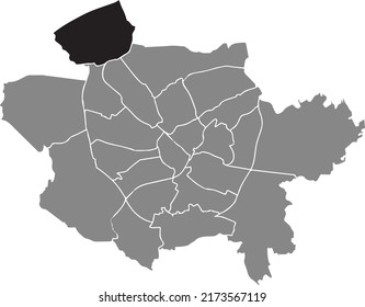 Mapa de ubicación resaltada en blanco plano negro del 
DISTRITO PYE dentro del mapa administrativo gris de Osnabrück, Alemania