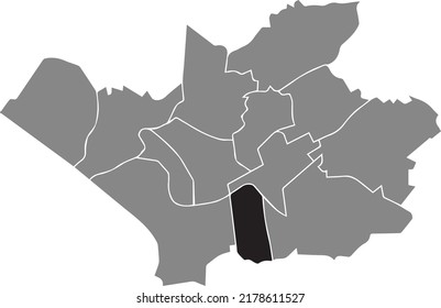 Black flat blank highlighted location map of the 
MANFORT DISTRICT inside gray administrative map of Leverkusen, Germany