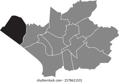 Schwarz-Flachbildschirm-Standortkarte 
HITDORF DISTRICT in der grauen Stadtkarte von Leverkusen, Deutschland