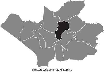 Black flat blank highlighted location map of the 
QUETTINGEN DISTRICT inside gray administrative map of Leverkusen, Germany