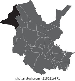 Black flat blank highlighted location map of the 
UETZ-PAAREN DISTRICT inside gray administrative map of Potsdam, Germany