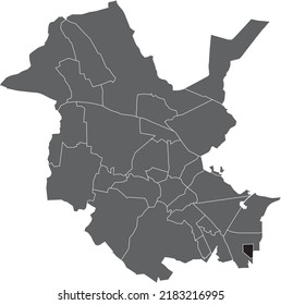 Black flat blank highlighted location map of the 
KIRCHSTEIGFELD DISTRICT inside gray administrative map of Potsdam, Germany