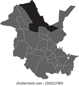 Black flat blank highlighted location map of the 
FAHRLAND DISTRICT inside gray administrative map of Potsdam, Germany