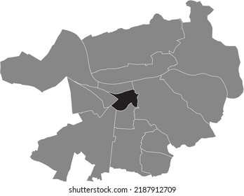 Black flat blank highlighted location map of the 
WESTSTADT DISTRICT inside gray administrative map of Heidelberg, Germany