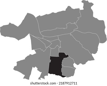 Black flat blank highlighted location map of the 
ROHRBACH DISTRICT inside gray administrative map of Heidelberg, Germany